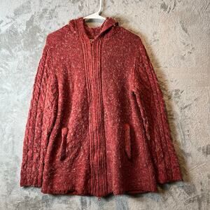 Royal Robbins Chunky Knit Red Marled Wool Blend Cable Knit Zip Up Jacket Size LG